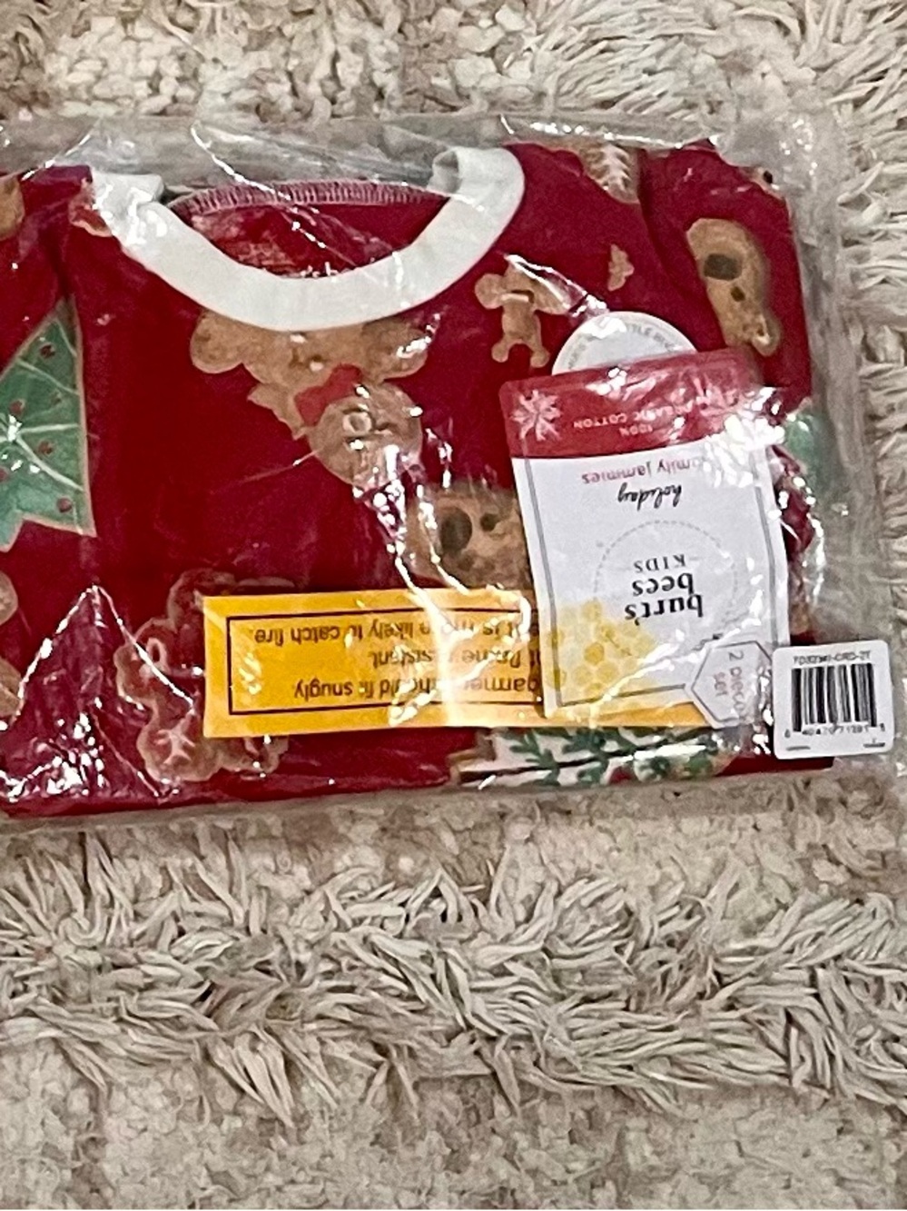Burt's Bees Red Gingerbread & Tree Holiday PJ Set - 2T Unisex
